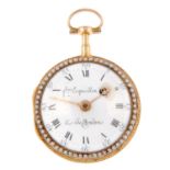 An open face pocket watch by Les Frères Esquivillon & De Choudens. Yellow metal case with split