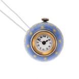 A ball pendant watch by Rolex. Blue enamelled silver case, import hallmarked London 1917. Numbered