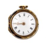 A pair case pocket watch by I. Snelling. Yellow metal inner case, possibly hallmarked London 1798,
