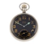 A military issue pocket watch by Rolex. Nickel plated base metal case with British Broad Arrow to