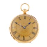 An open face pocket watch by G. Andrews. 18ct yellow gold case, hallmarked London 1873. Signed key