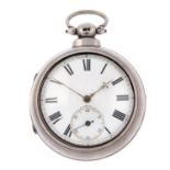 A pair case pocket watch by Thomas Wright. Silver cases, inner case hallmarked Chester 1877.