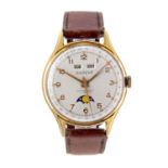 DAMAS - a gentleman's triple date moonphase wrist watch. Gold plated case with stainless steel