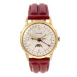 HASTE - a gentleman's triple date moonphase wrist watch. Gold plated case with stainless steel