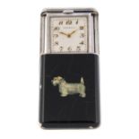 A purse watch by Tiffany & Co. Silver case with enamelled dog to case front. Numbered 2171. Manual