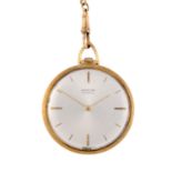 An open face pocket watch by Sarcar. Yellow metal case, stamped 18K 0.750 with poincon. Numbered