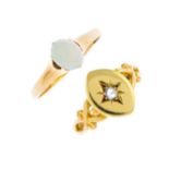 Two gem-set rings. The first designed as a late Victorian 15ct gold star-set diamond within a