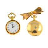 Two early 20th century gem-set and enamel fob watches. The first designed as a circular dial