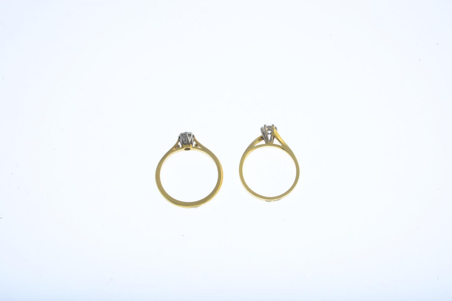 Two diamond single-stone rings. Each designed as a brilliant-cut diamond, one with tapered - Image 3 of 3