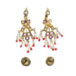 (210168) Six pairs of gem-set earrings. To include a pair of split pearl openwork earrings, a pair