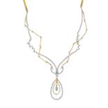 A diamond necklace. Designed as a brilliant-cut diamond concentric pear-shape drop, suspended from