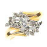A diamond dress ring. The brilliant-cut diamond, with single-cut diamond stepped sides and