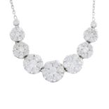 A diamond necklace. Designed as a graduated series of brilliant-cut diamond clusters, with