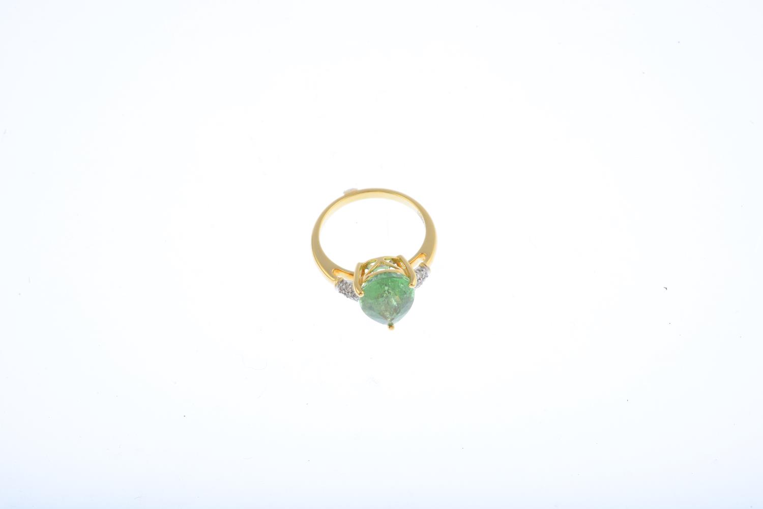 An 18ct gold tourmaline and diamond dress ring. The pear-shape yellowish-green tourmaline, with - Image 3 of 3