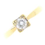 An 18ct gold diamond single-stone ring. The brilliant-cut diamond, with tapered shoulders. Diamond
