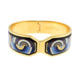 MICHAELA FREY - an enamel hinged bangle. Of geometric design, comprising two vari-hue enamel