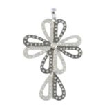 (205872) A diamond pendant. Of bi-colour design, the openwork quatrefoil, set throughout with