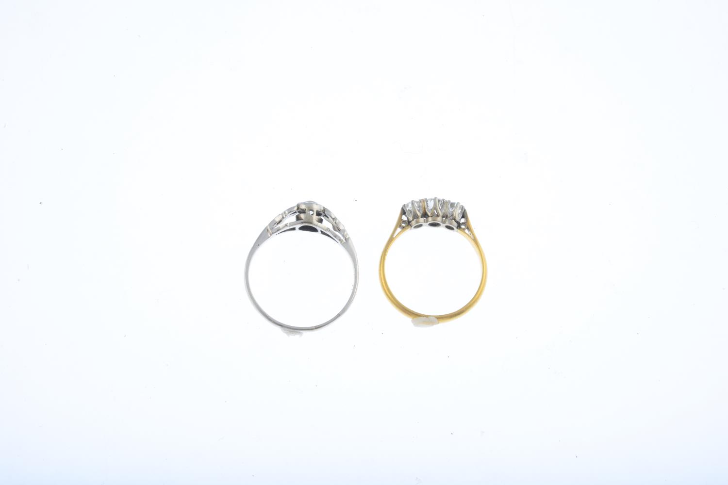 Two diamond rings. The first designed as a circular-cut diamond single-stone ring with single-cut - Image 2 of 3