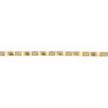 A 9ct gold diamond bracelet. The brilliant-cut diamond collet line, with polished rectangular-link