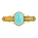 An early 20th century 18ct gold reconstituted turquoise brooch. The oval reconstituted turquoise