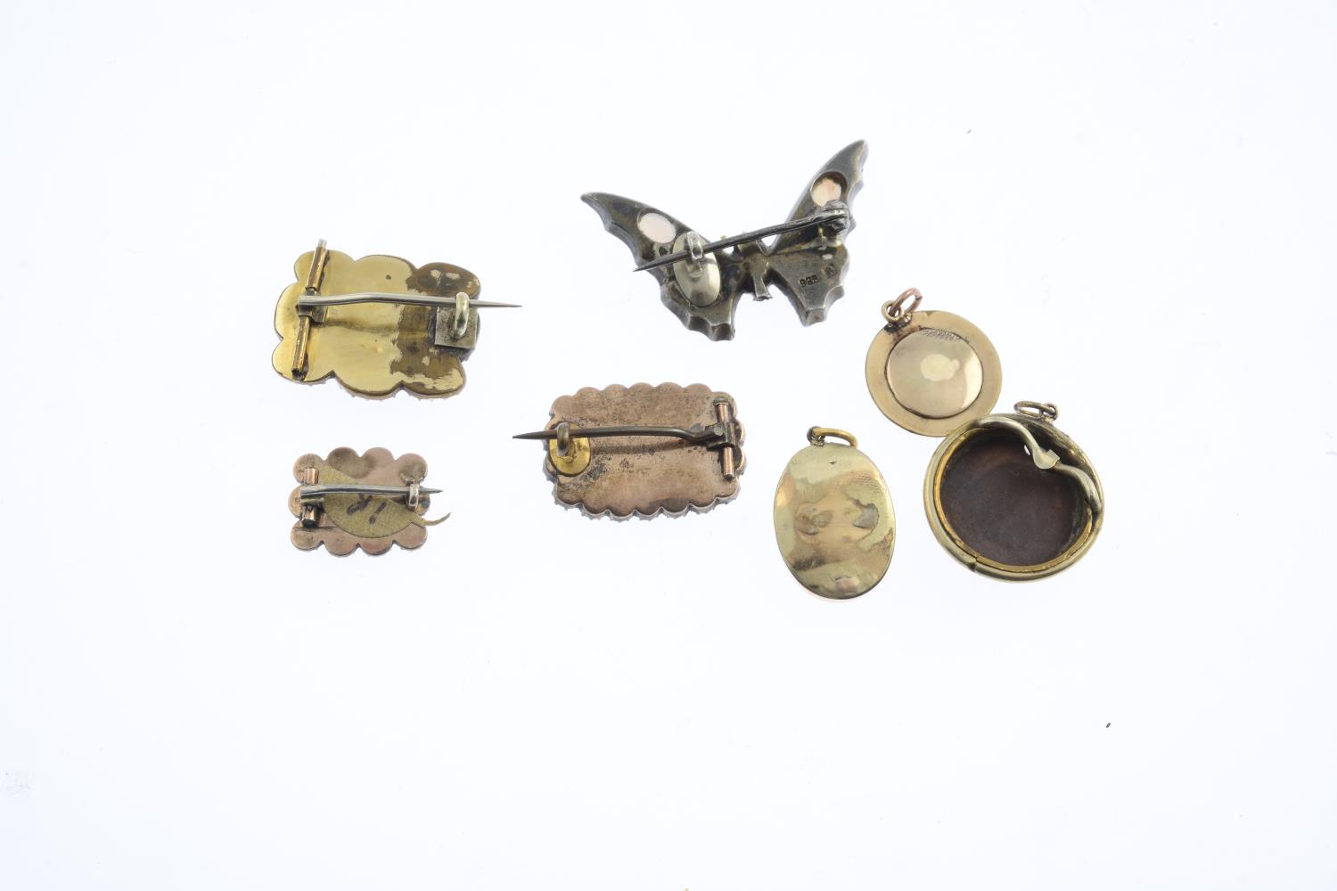 Seven items of jewellery. To include three early 19th century memorial brooches, a gem-set butterfly - Image 3 of 3