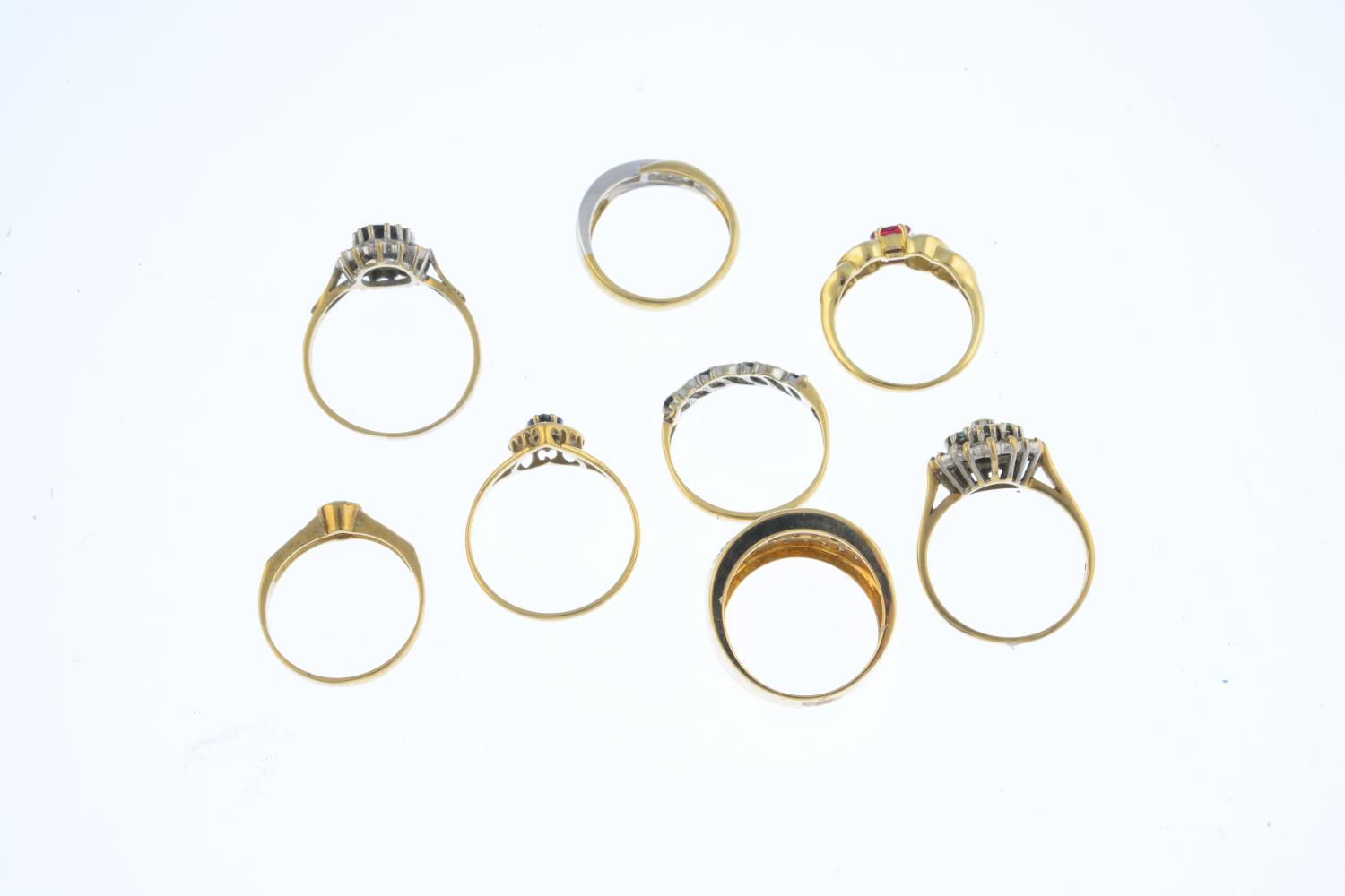 Eight diamond and gem-set rings. To include a 9ct gold emerald and diamond cluster ring, a 9ct - Image 2 of 3