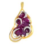 A diamond and synthetic ruby pendant. The synthetic ruby crystal, with brilliant-cut diamond