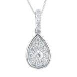 An 18ct gold diamond pendant. The pave-set diamond pear-shape drop, with brilliant-cut diamond
