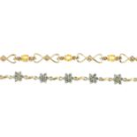 Two 9ct gold sapphire and gem-set bracelets. The first, designed as a series of green gem floral