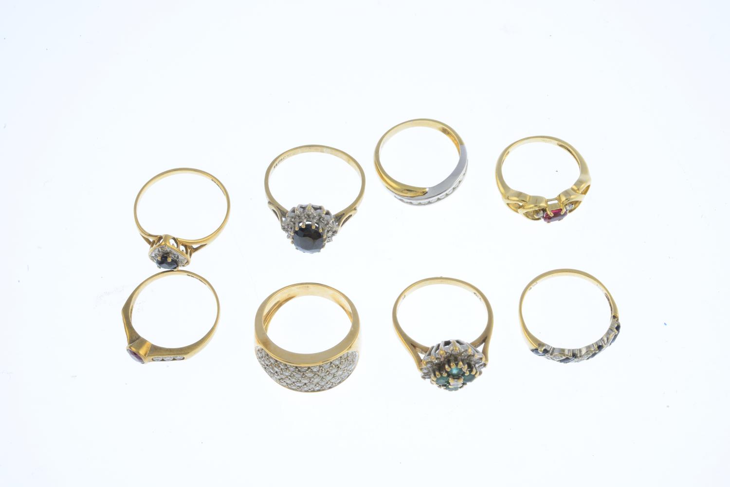 Eight diamond and gem-set rings. To include a 9ct gold emerald and diamond cluster ring, a 9ct - Image 3 of 3