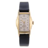 BULOVA - a gentleman's wrist watch. Gold plated case with engraved case back. Numbered 9881842.