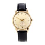 MOVADO - a gentleman's wrist watch. Yellow metal case, stamped 14K 0,585 with poincon. Numbered