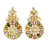 A pair of diamond and gem-set earrings.