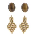Two pairs of 9ct gem-set earrings.