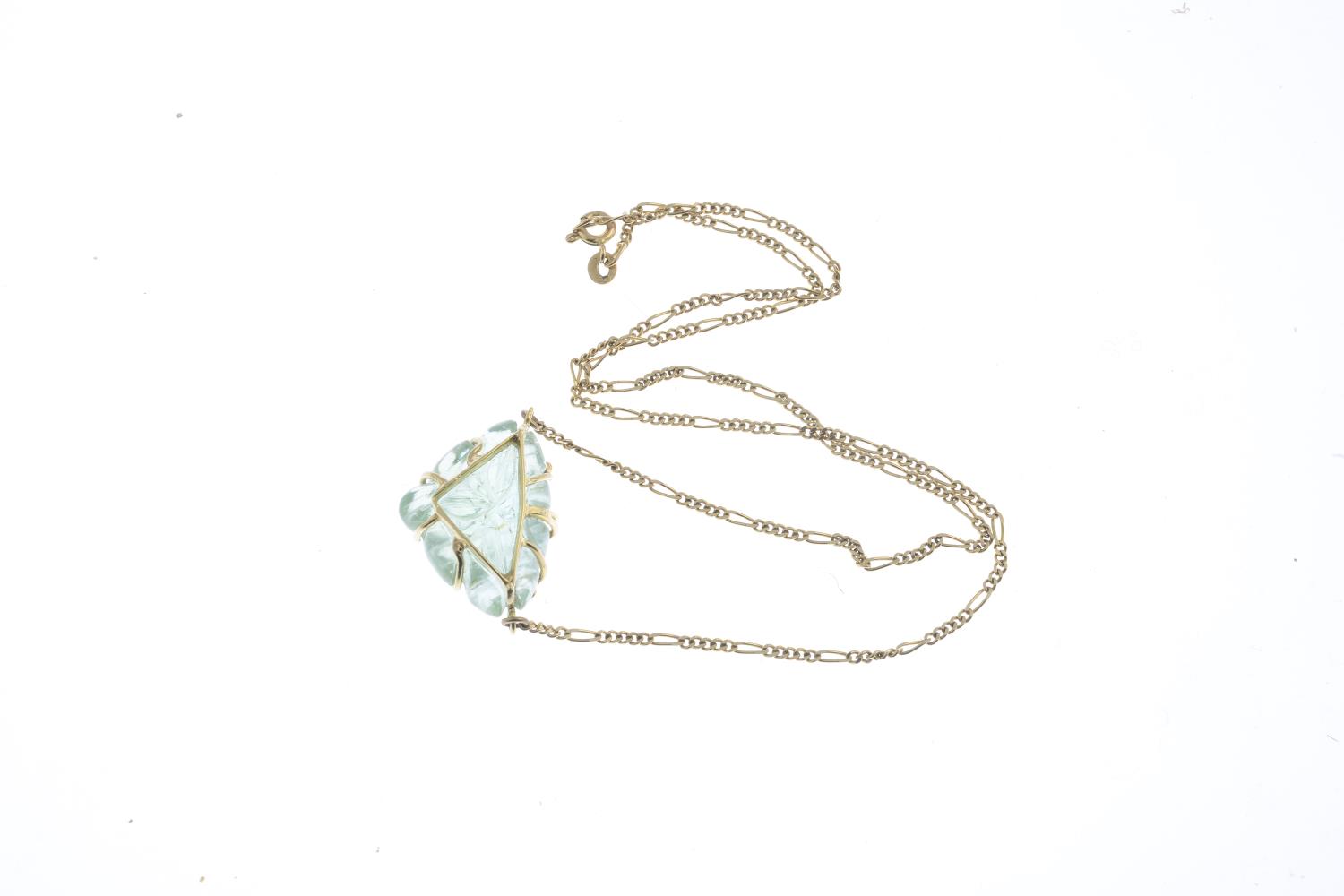 A 9ct gold beryl and diamond pendant. - Image 2 of 2