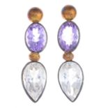 EILEEN COYNE - a pair of amethyst and rock crystal earrings.