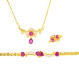 A set of synthetic ruby and cubic zirconia jewellery.