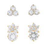 Two pairs of 14ct gold cubic zirconia stud earrings.