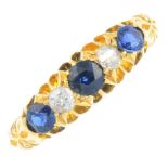 An early 20th century 18ct gold sapphire and diamond five-stone ring.