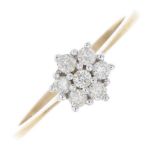 A 9ct gold diamond cluster ring.