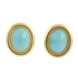 A pair of 18ct gold turquoise earrings.