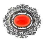 A selection of silver and white metal jewellery. To include a carnelian filigree brooch of oval