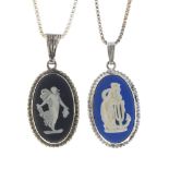 WEDGWOOD - five pendants and a pair of earrings. To include a pendant featuring a Wedgwood cameo