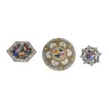 A selection of micromosaic costume jewellery. To include three micromosaic brooches, one of