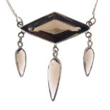 A selection of silver and white metal jewellery. To include a smoky quartz necklace featuring a kite