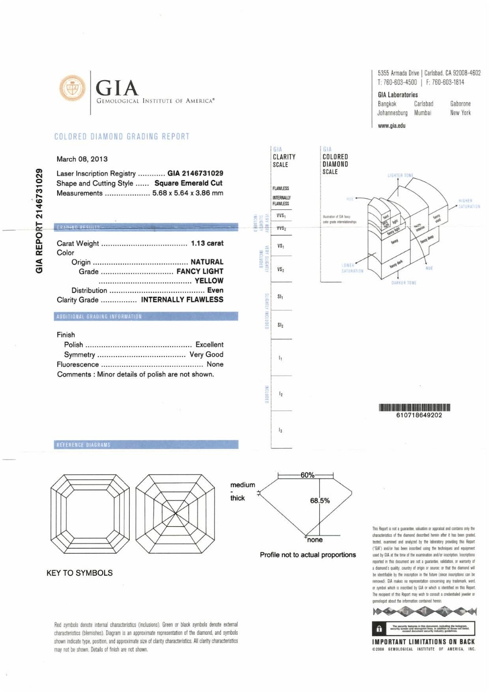 A square-shape coloured diamond, weighing 1.13cts. With report 2146731029, dated 8th March, 2013, - Image 3 of 3