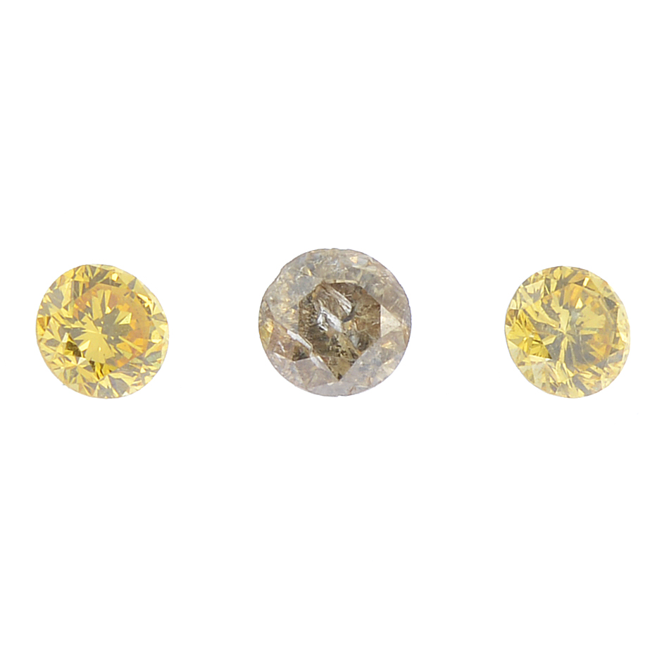 A selection of coloured and colour treated 'brown' diamonds, total weight 11.25cts. Approximate size