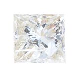 A square-shape diamond, weighing 0.58ct. Estimated tinted colour, P1 clarity. PLEASE NOTE THIS LOT