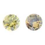 Four 'coloured' diamonds, total weight 0.65cts. To include 'brown' and 'green' diamonds. Approximate