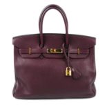 HERMÈS - a 2008 plum Clemence Birkin 35 handbag.